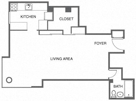 Floor plan for studio, 1 bath